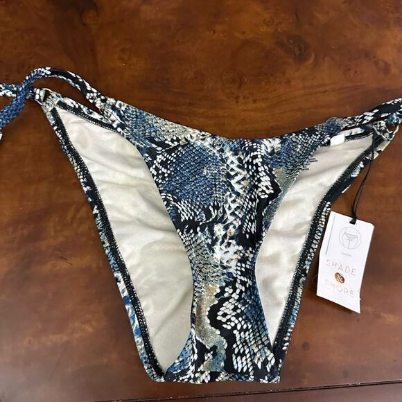 Shade & Shore Blue Snakeskin Print Cheeky Bikini Bottoms, Size Small NWT - Picture 2 of 7